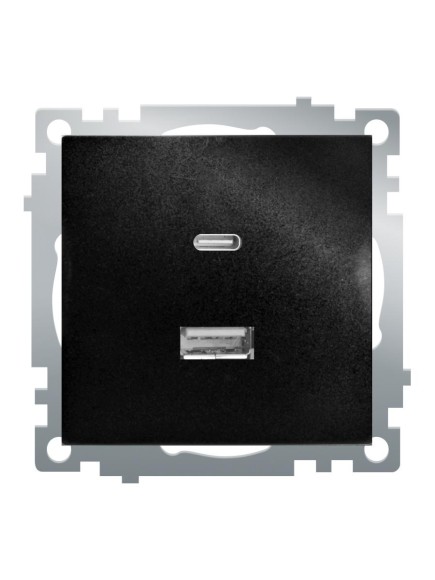 Розетка 2-местная USB + type C (механизм), STEKKER GLS10-7116-05, 250B, 3А, серия Катрин, черный 50055