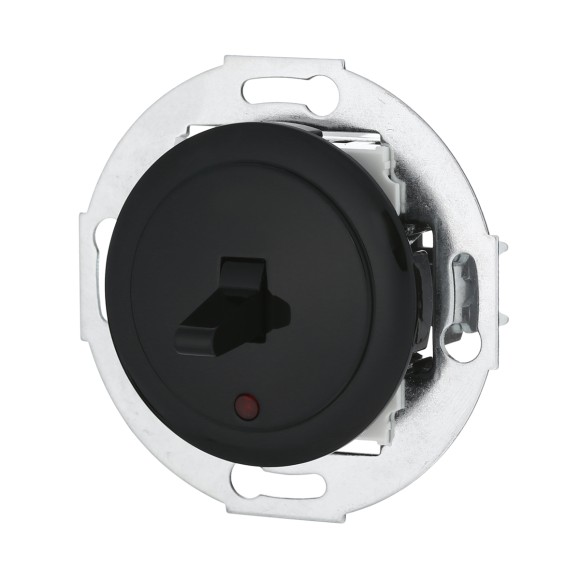 Переключатель LK Studio 1-рычажковый, на 2 направления, с индикатором (схема 6L) 16 A, 250 B (черный) Vintage 880908-1