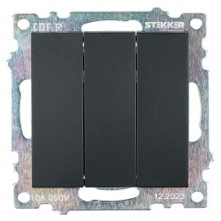 Выключатель трехклавишный Stekker Катрин GLS10-7108-05 черный 49172 Выключатель трехклавишный Stekker Катрин GLS10-7108-05 черный 49172