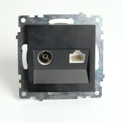 Розетка телевизионная TV + компьютерная RJ-45 Stekker Катрин графит GLS00-7106-06 49417 Розетка телевизионная TV + компьютерная RJ-45 Stekker Катрин графит GLS00-7106-06 49417