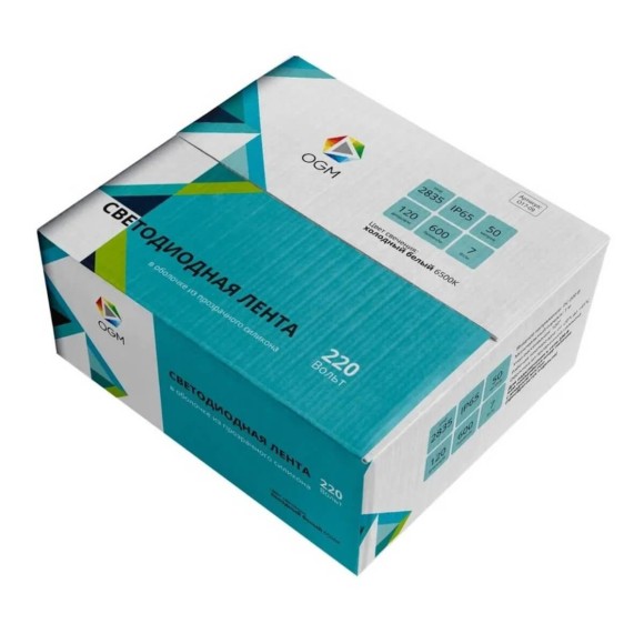 Светодиодная влагозащищенная лента OGM 7W/m 120LED/m 2835SMD холодный белый 50M O17-09 Светодиодная влагозащищенная лента OGM 7W/m 120LED/m 2835SMD холодный белый 50M O17-09