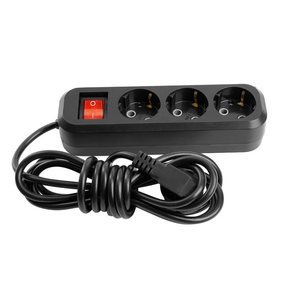 Удлинитель трехместный с/з с выключателем Stekker HM03-31-05 3x0,75, 5м Home (У10А-002), черный 50423