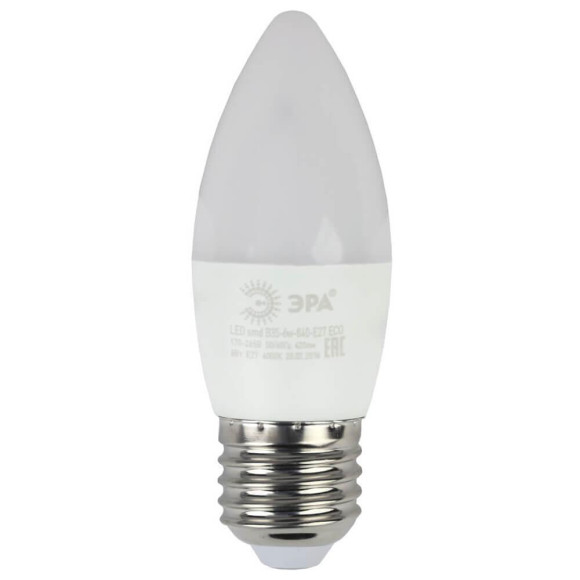 Лампа светодиодная ЭРА E27 6W 2700K матовая ECO LED B35-6W-827-E27 Б0020620 Лампа светодиодная ЭРА E27 6W 2700K матовая ECO LED B35-6W-827-E27 Б0020620