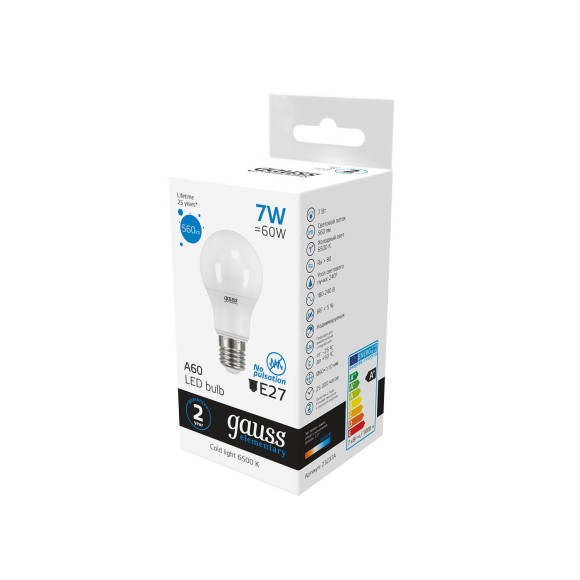 Лампа светодиодная Gauss E27 7W 6500K матовая 23237A Лампа светодиодная Gauss E27 7W 6500K матовая 23237A