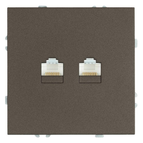 Розетка компьютерная 2-местная RJ-45 (механизм), Stekker Эмили, RST00-5111-09, антрацит, soft touch 49926