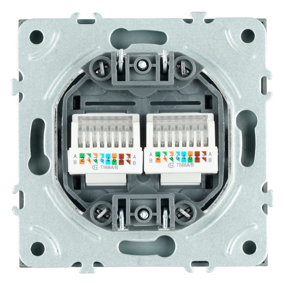 Розетка компьютерная 2-местная RJ-45 (механизм), Stekker Эмили, RST00-5111-09, антрацит, soft touch 49926