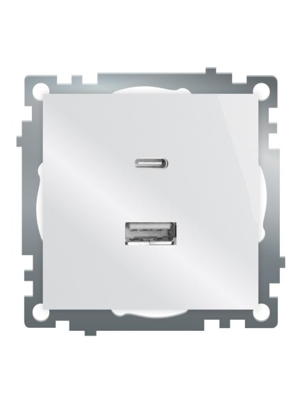 Розетка USB 2-местная + type C (механизм), STEKKER GLS10-7116-01, 250В, 3А, max 20W, серия Катрин, белый 50051
