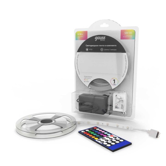 Светодиодная лента Gauss 6W/m 30LED/m 5050SMD разноцветный 5M BT011