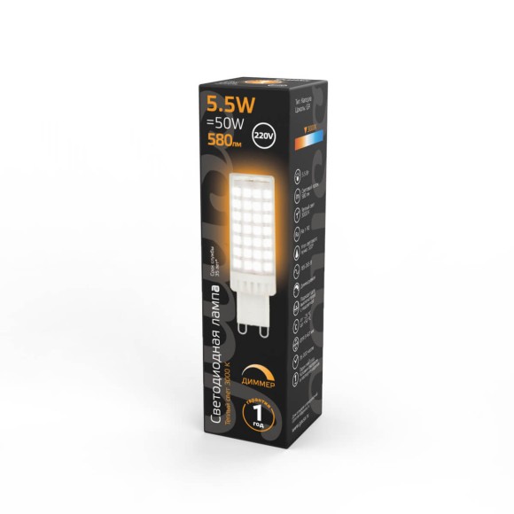 Лампа светодиодная диммируемая Gauss G9 5,5W 3000К прозрачная 107309155-D Лампа светодиодная диммируемая Gauss G9 5,5W 3000К прозрачная 107309155-D