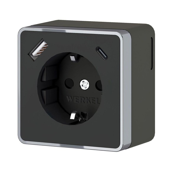 Розетка с заземлением, шторками и USB тип A+C Werkel Gallant чёрный хром W5071735 4690389179655 Розетка с заземлением, шторками и USB тип A+C Werkel Gallant чёрный хром W5071735 4690389179655