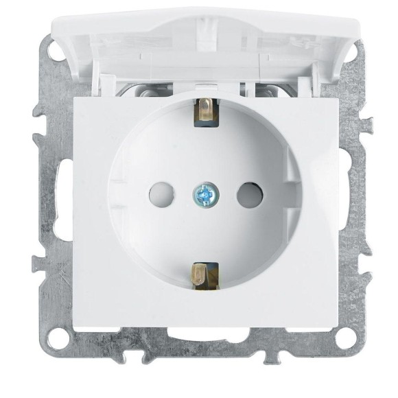 Розетка 1-местная с/з с крышкой (механизм), Stekker, PST16-9112-01, 250В, 16А с защ. шторкой Эрна, белый 39319