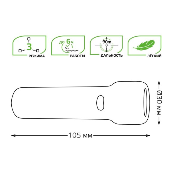 Ручной светодиодный фонарь Gauss аккумуляторный 105х30 50 лм GF202