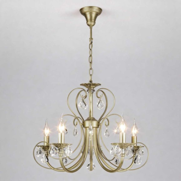 Подвесная люстра Eurosvet Alda 3305/5 латунь/прозрачный хрусталь Strotskis a072114