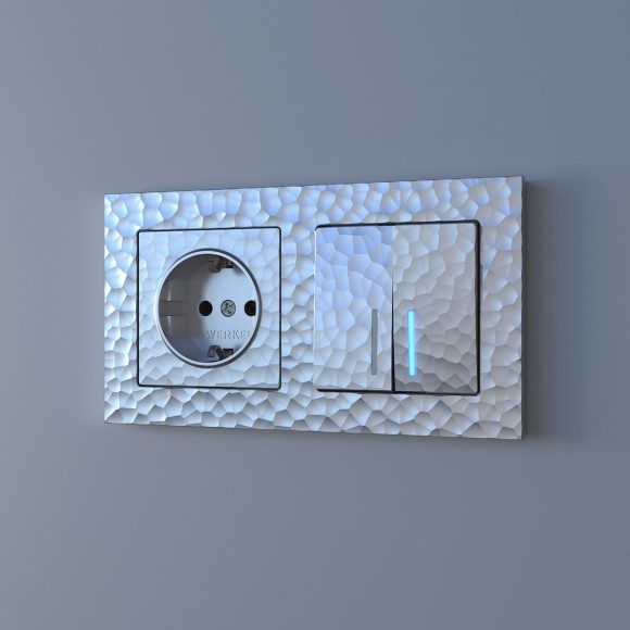 Выключатель Werkel Hammer двухклавишный проходной с подсветкой серебряный W1222106 4690389162633