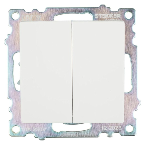 Выключатель двухклавишный Stekker Катрин белый GLS10-7104-01 39300