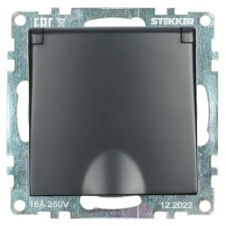 Розетка 2P+PE Stekker Катрин со шторками крышкой черный GLS16-7112-05 39608 Розетка 2P+PE Stekker Катрин со шторками крышкой черный GLS16-7112-05 39608