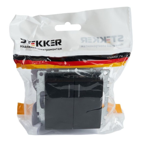 Выключатель двухклавишный Stekker Катрин с подсветкой черный GLS10-7102-05 39607 Выключатель двухклавишный Stekker Катрин с подсветкой черный GLS10-7102-05 39607