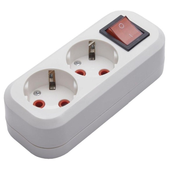 Розетка (колодка) переносная разборная 2-местная с/з Stekker, PST16-211-20, с выключателем, 250В, 16A, IP20, белый 39013