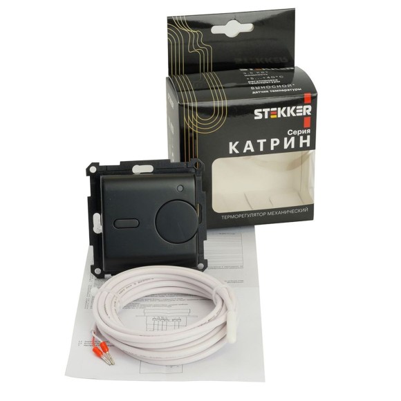 Терморегулятор механический для теплого пола (механизм), Stekker GLS00-7117-05, 250В, 3500Вт, серия Катрин, черный 49741 Терморегулятор механический для теплого пола (механизм), Stekker GLS00-7117-05, 250В, 3500Вт, серия Катрин, черный 49741