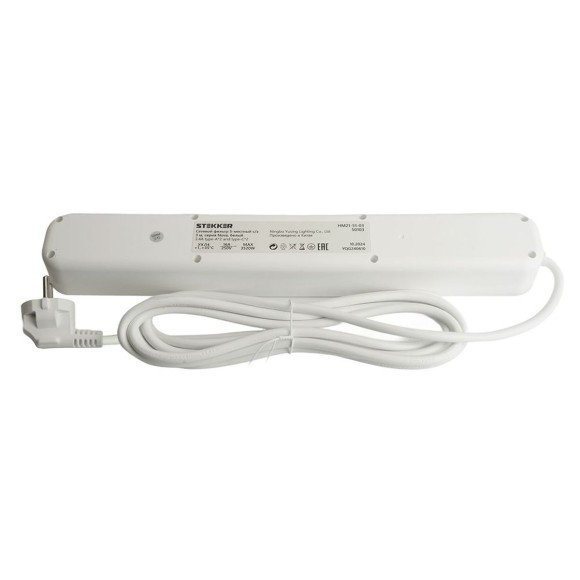 Сетевой фильтр 5-местный с/з Stekker 3x1мм2, 3 м, 250В, 16А, 2 USB-A+2 Type-C 3, серия Nova, белый 50103 Сетевой фильтр 5-местный с/з Stekker 3x1мм2, 3 м, 250В, 16А, 2 USB-A+2 Type-C 3, серия Nova, белый 50103