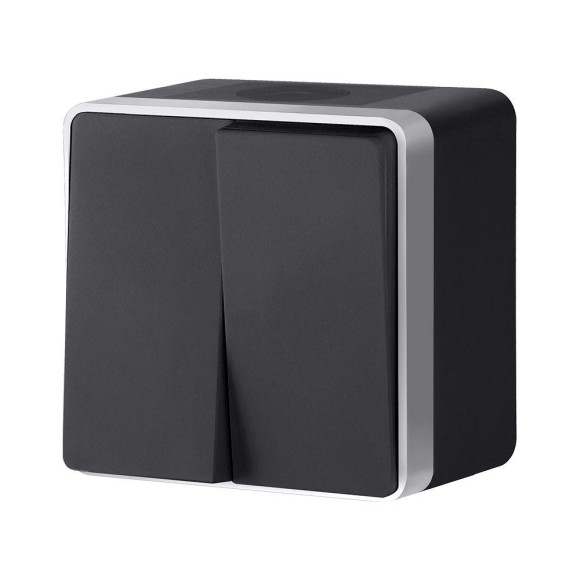 W5020234/ Выключатель двухклавишный влагозащищенный Gallant (черный с серебром)