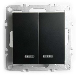 Выключатель двухклавишный Stekker Эрна с подсветкой черный PSW10-9102-03 49147 Выключатель двухклавишный Stekker Эрна с подсветкой черный PSW10-9102-03 49147