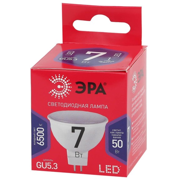 Лампа светодиодная ЭРА GU5.3 7W 6500K матовая MR16-7W-865-GU5.3 R Б0045351 Лампа светодиодная ЭРА GU5.3 7W 6500K матовая MR16-7W-865-GU5.3 R Б0045351