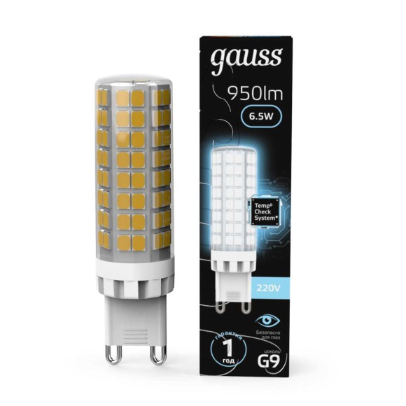Лампа светодиодная Gauss G9 6,5W 4100К прозрачная 107309206 Лампа светодиодная Gauss G9 6,5W 4100К прозрачная 107309206