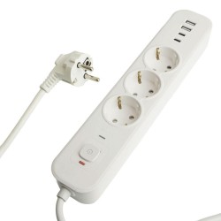 Сетевой фильтр 3-местный с/з Stekker 3x1мм2, 1,8 м, 250В, 16А, 2 USB-A+2 Type-C, серия Nova, белый 50099