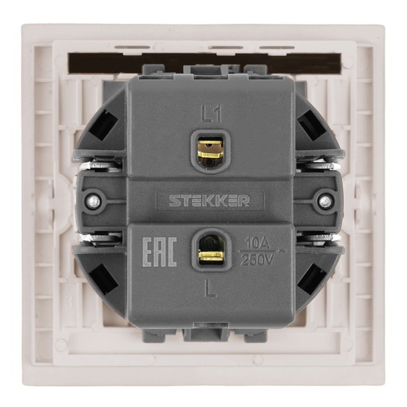 Выключатель 1-клавишный c индикатором (механизм), Stekker, 250В, 10А Мия, RSW10-3101-08, пудровый жемчуг 50475