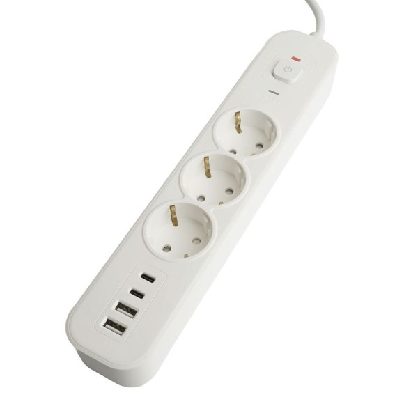 Сетевой фильтр 3-местный с/з Stekker 3x1мм2, 5 м, 250В, 16А, 2 USB-A+2 Type-C 3, серия Nova, белый 50101 Сетевой фильтр 3-местный с/з Stekker 3x1мм2, 5 м, 250В, 16А, 2 USB-A+2 Type-C 3, серия Nova, белый 50101