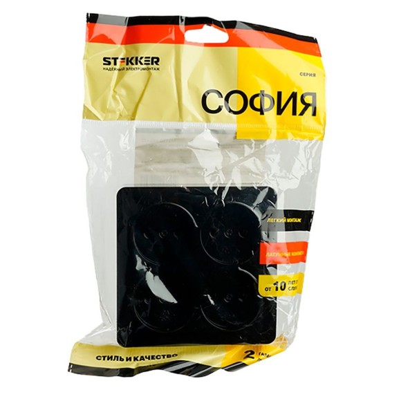 Розетка четырехместная 2P Stekker София черный MST10-14S-02 49321