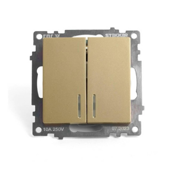 Выключатель двухклавишный Stekker Катрин с подсветкой золото GLS10-7102-08 49217