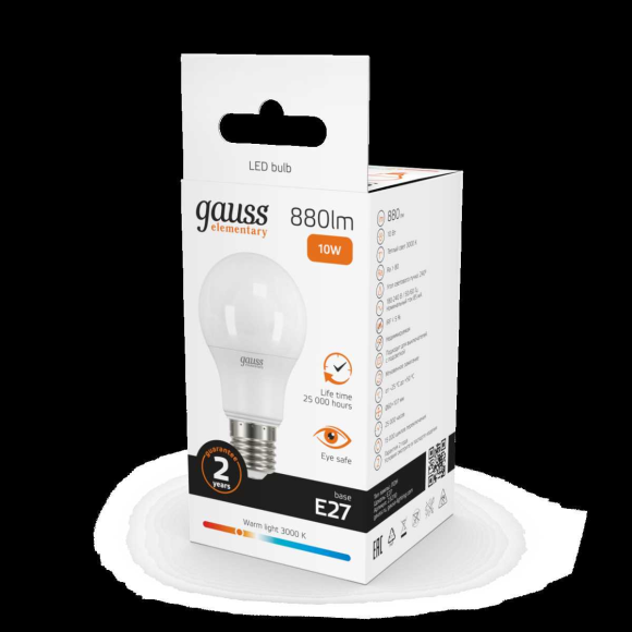 Лампа светодиодная Gauss E27 10W 3000K матовая 23210