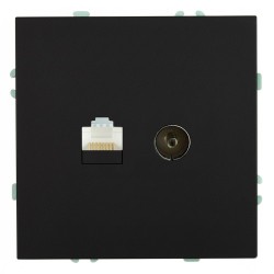 Розетка TV + компьютерная RJ-45 (механизм), STEKKER, RST00-5106-05, серия Эмили, черный уголь, soft touch 49846 Розетка TV + компьютерная RJ-45 (механизм), STEKKER, RST00-5106-05, серия Эмили, черный уголь, soft touch 49846