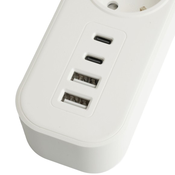 Сетевой фильтр 5-местный с/з STEKKER3x1мм2, 1,8 м, 250В, 16А, 2 USB-A+2 Type-C, серия Nova, белый