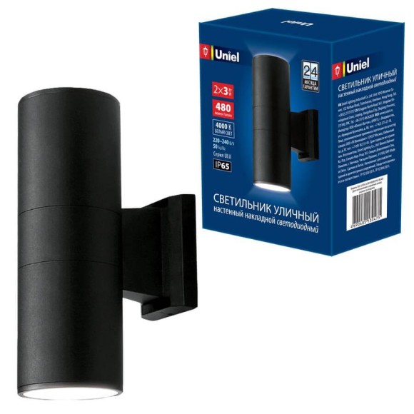Уличный настенный светодиодный светильник Uniel ULU-S22B-2X3W/4000K IP65 Black UL-00006802 Уличный настенный светодиодный светильник Uniel ULU-S22B-2X3W/4000K IP65 Black UL-00006802