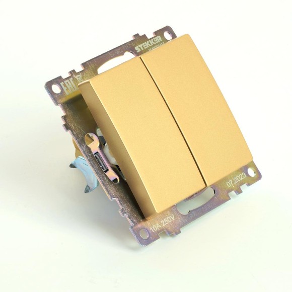 Переключатель двухклавишный Stekker Катрин золото GLS10-7107-08 49220 Переключатель двухклавишный Stekker Катрин золото GLS10-7107-08 49220