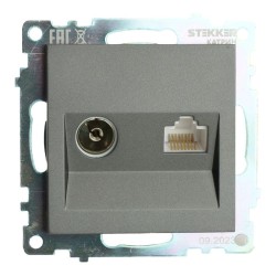 Розетка телевизионная TV + компьютерная RJ-45 Stekker Катрин графит GLS00-7106-06 49417 Розетка телевизионная TV + компьютерная RJ-45 Stekker Катрин графит GLS00-7106-06 49417